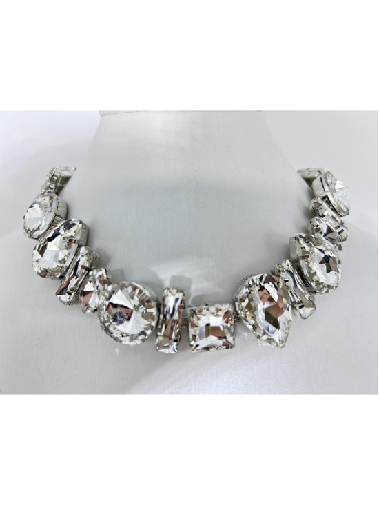 Unknown Jewelry - Necklace Silver Tone Crystal Bib Statement Collar Clear Fashion Lobster Clasp